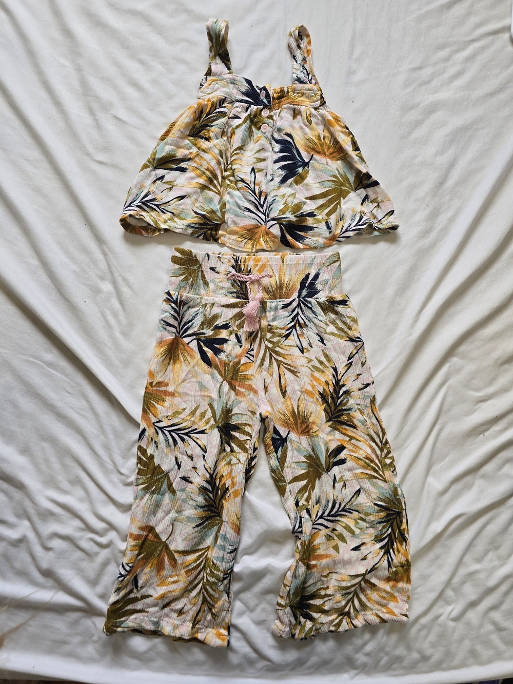 Jessica Simpson Girls 4T Tropical Palm Print 2 Piece Outfit Set Wide Leg Pants